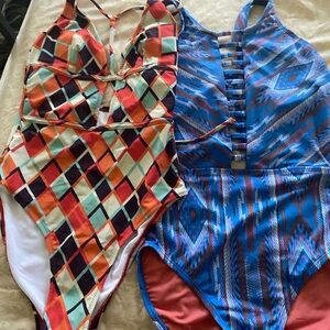 2 - Cupshe Orange or Blue Print One Piece Swimsuits with Modern Cutouts